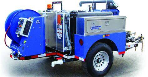 Mongoose hydro-jetter trailer used by Jim Meyers Plumbing to clear and clean sewer lines at high pressure