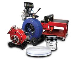 Jim Meyers Plumbing sewer lining equipment, including a CIPP liner inversion drum, compressor, and curing components